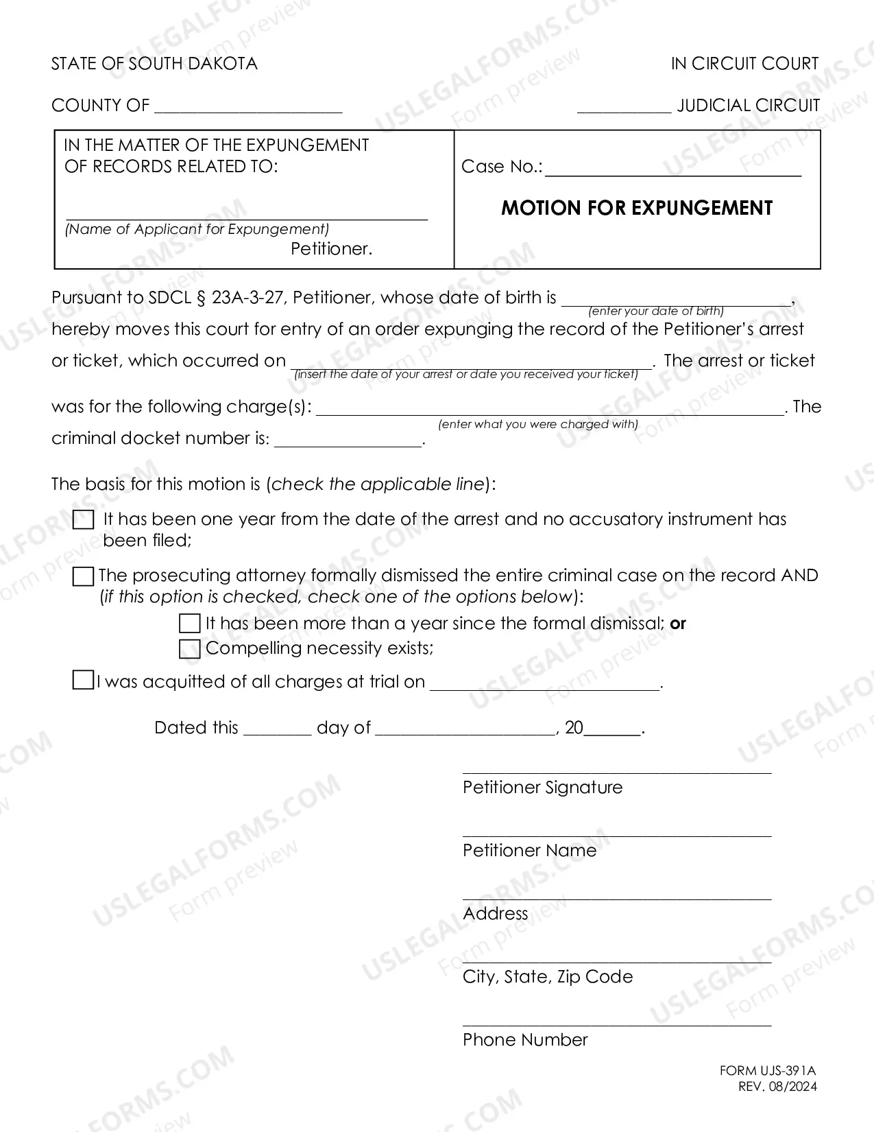 Preview Motion for Expungement and Statement of Mailing