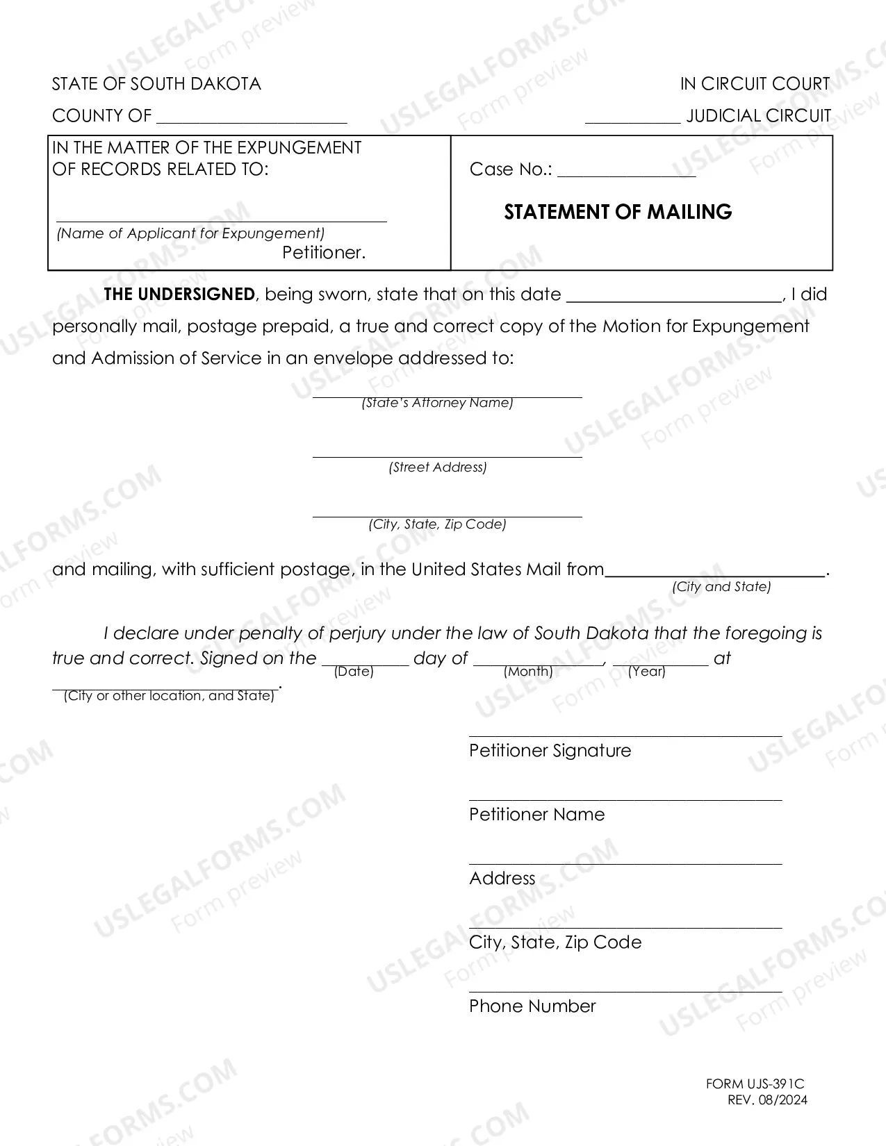 Preview Motion for Expungement and Statement of Mailing