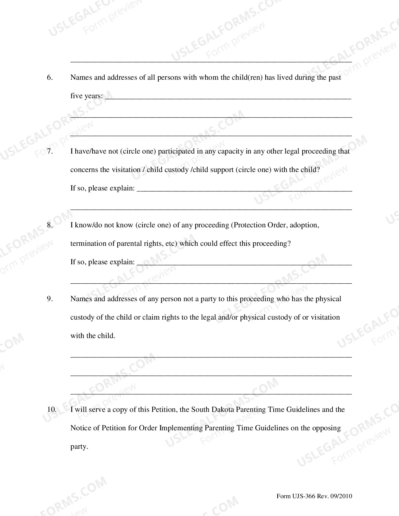 Preview Petition for Order Implementing Parenting Time Guidelines