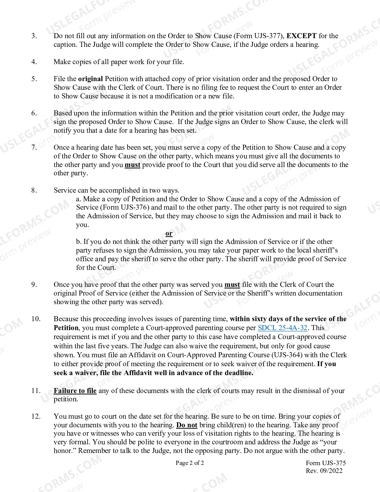 Preview Application Instructions for Parenting Time Enforcement