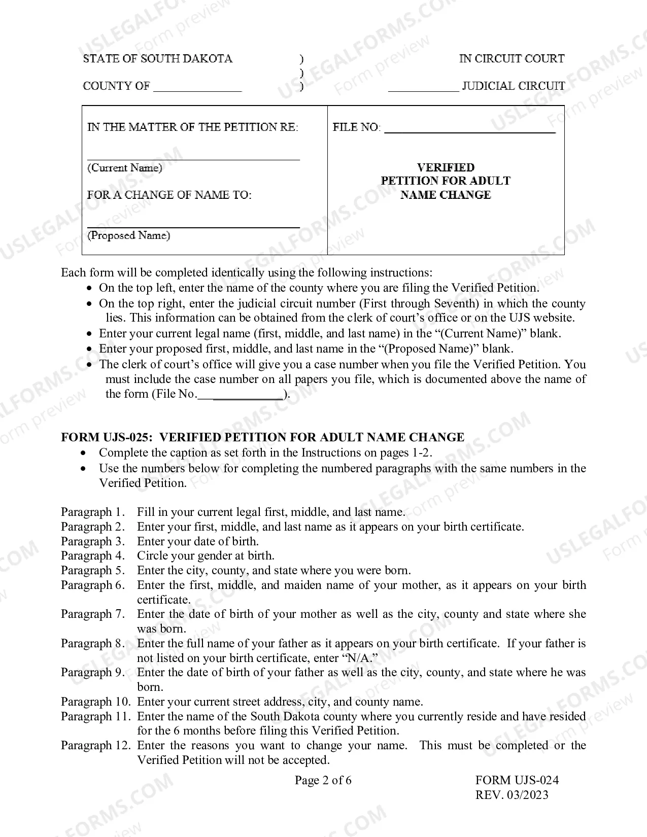 Preview Instructions for Adult Change of Name