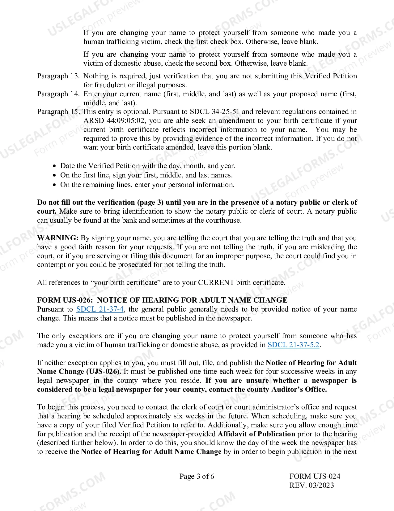 Preview Instructions for Adult Change of Name