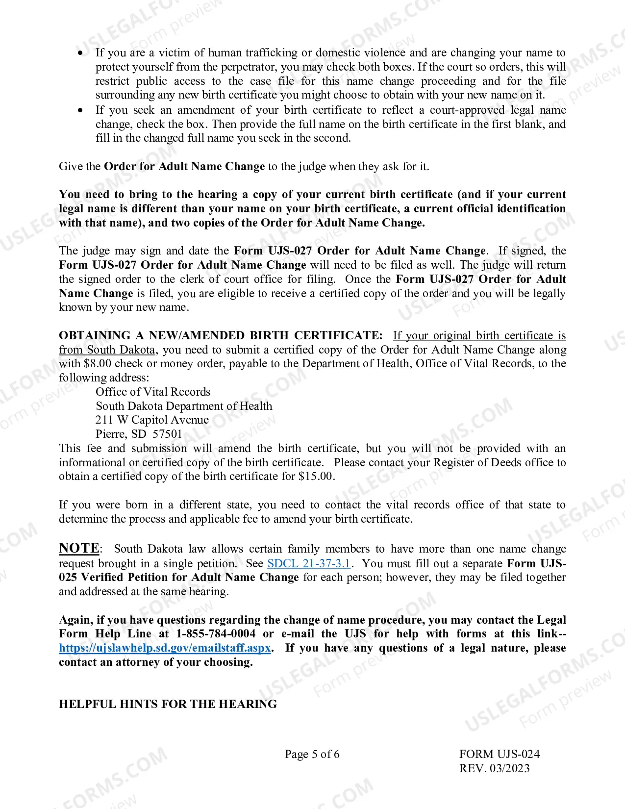 Preview Instructions for Adult Change of Name