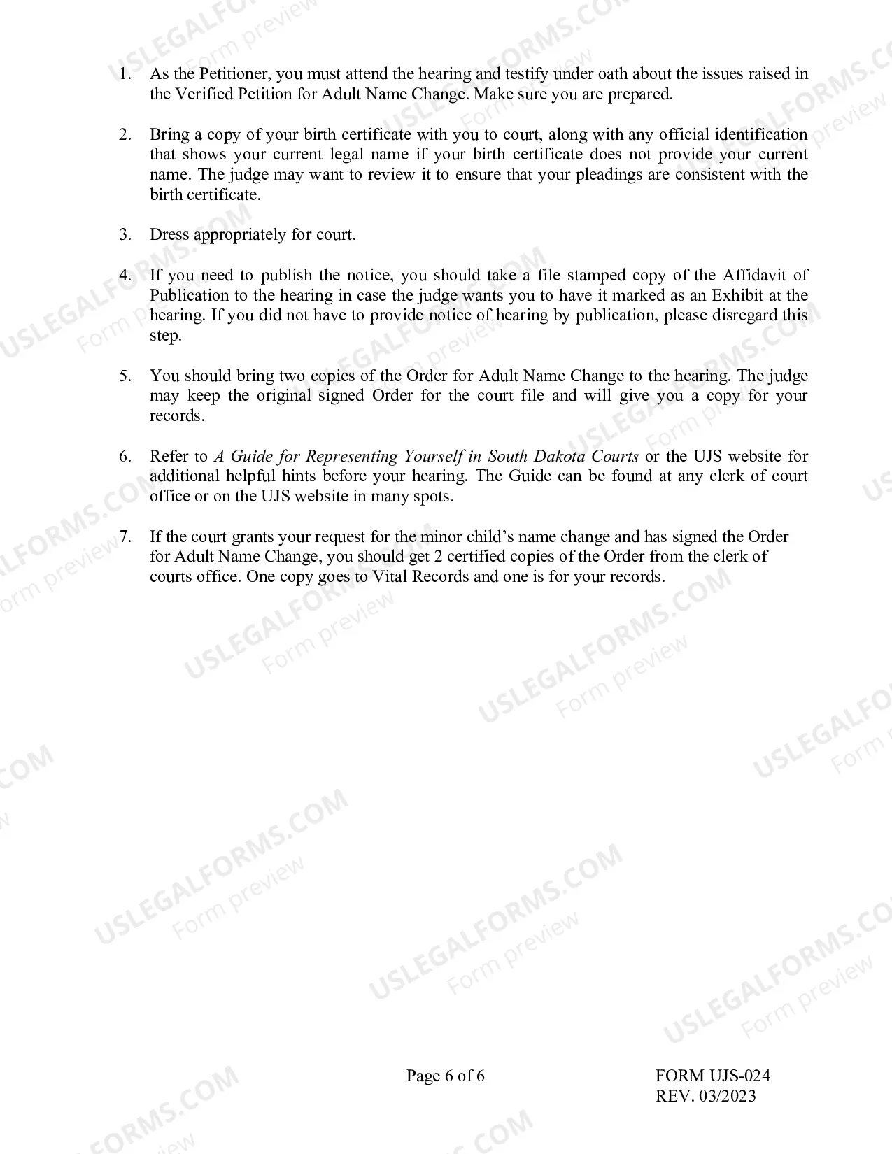 Preview Instructions for Adult Change of Name