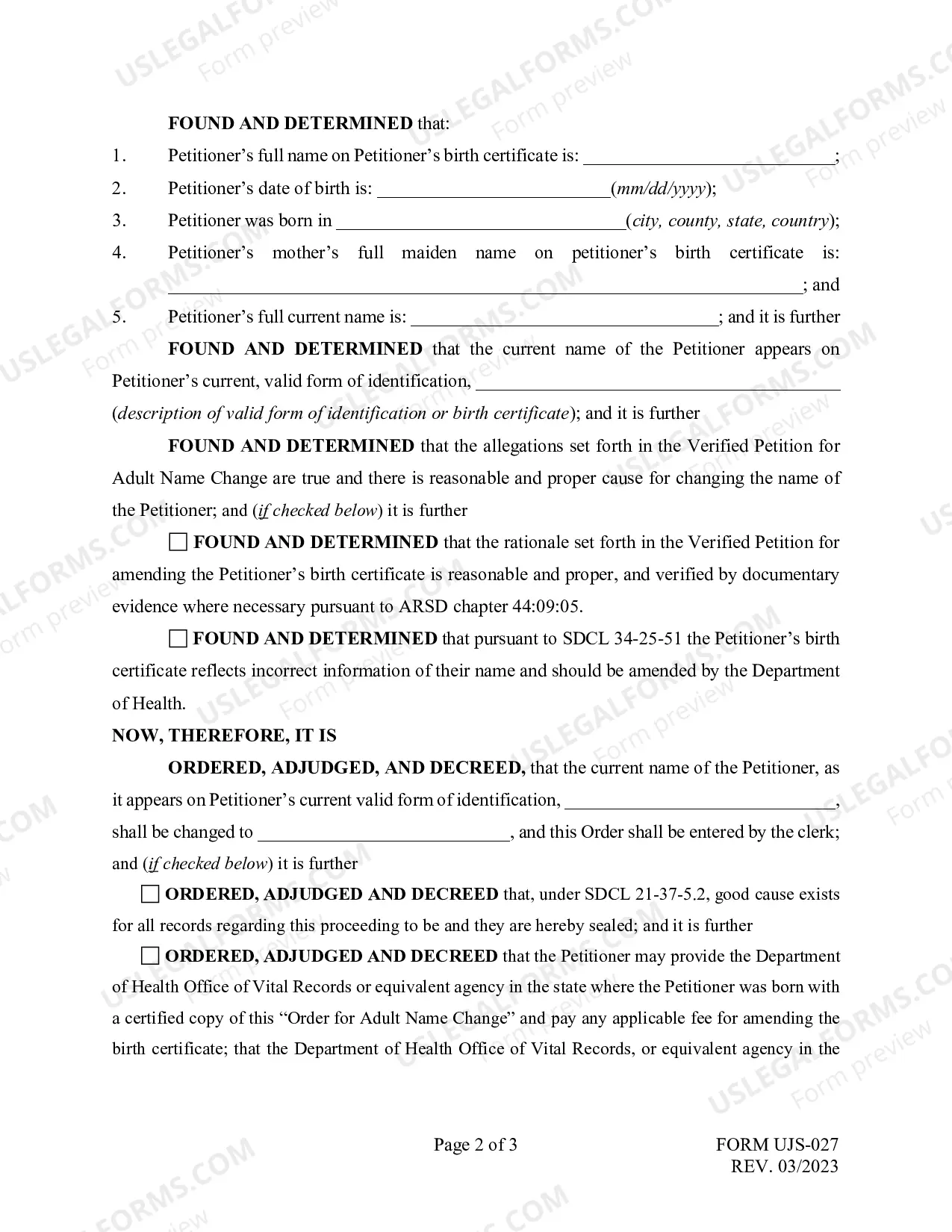 Preview Order for Adult Change of Name