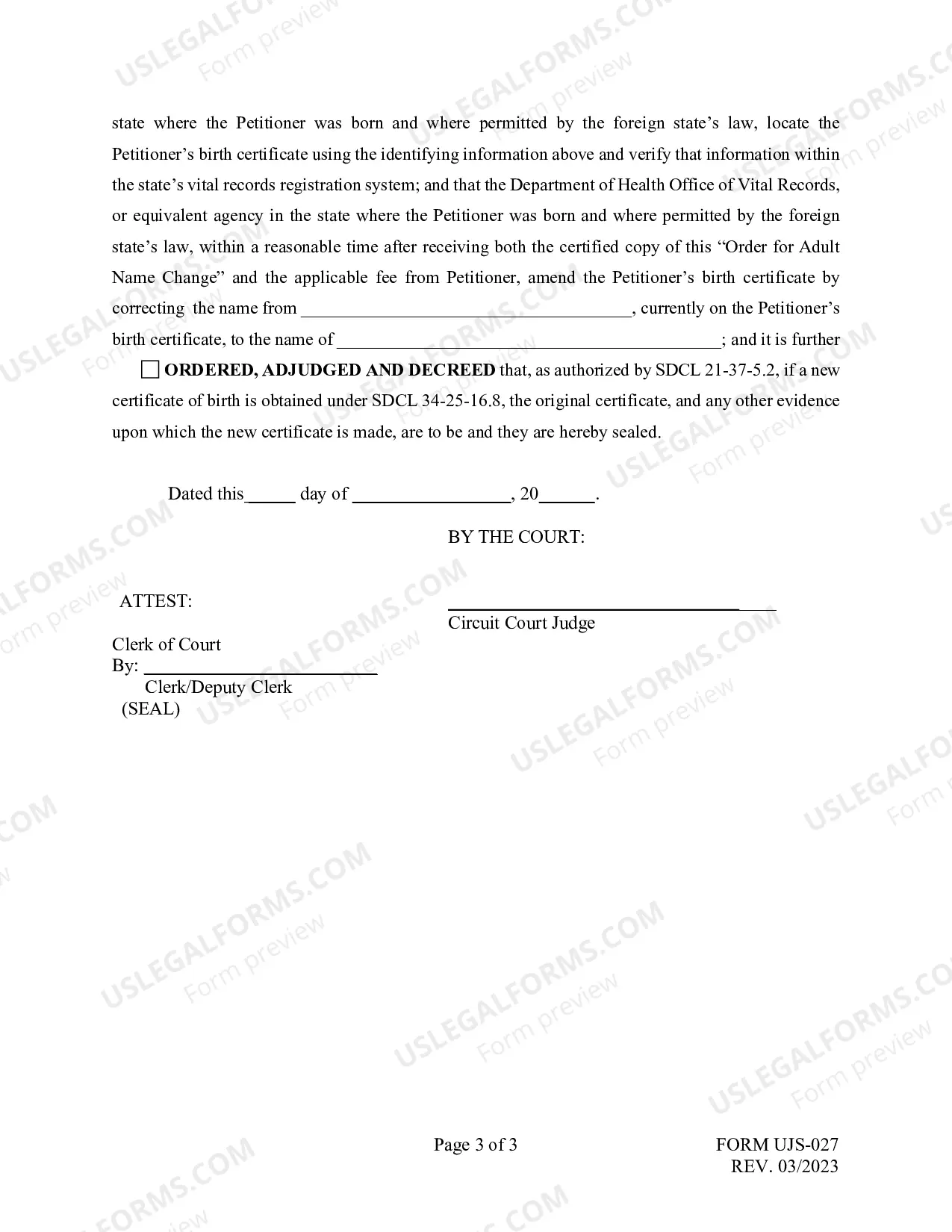 Preview Order for Adult Change of Name