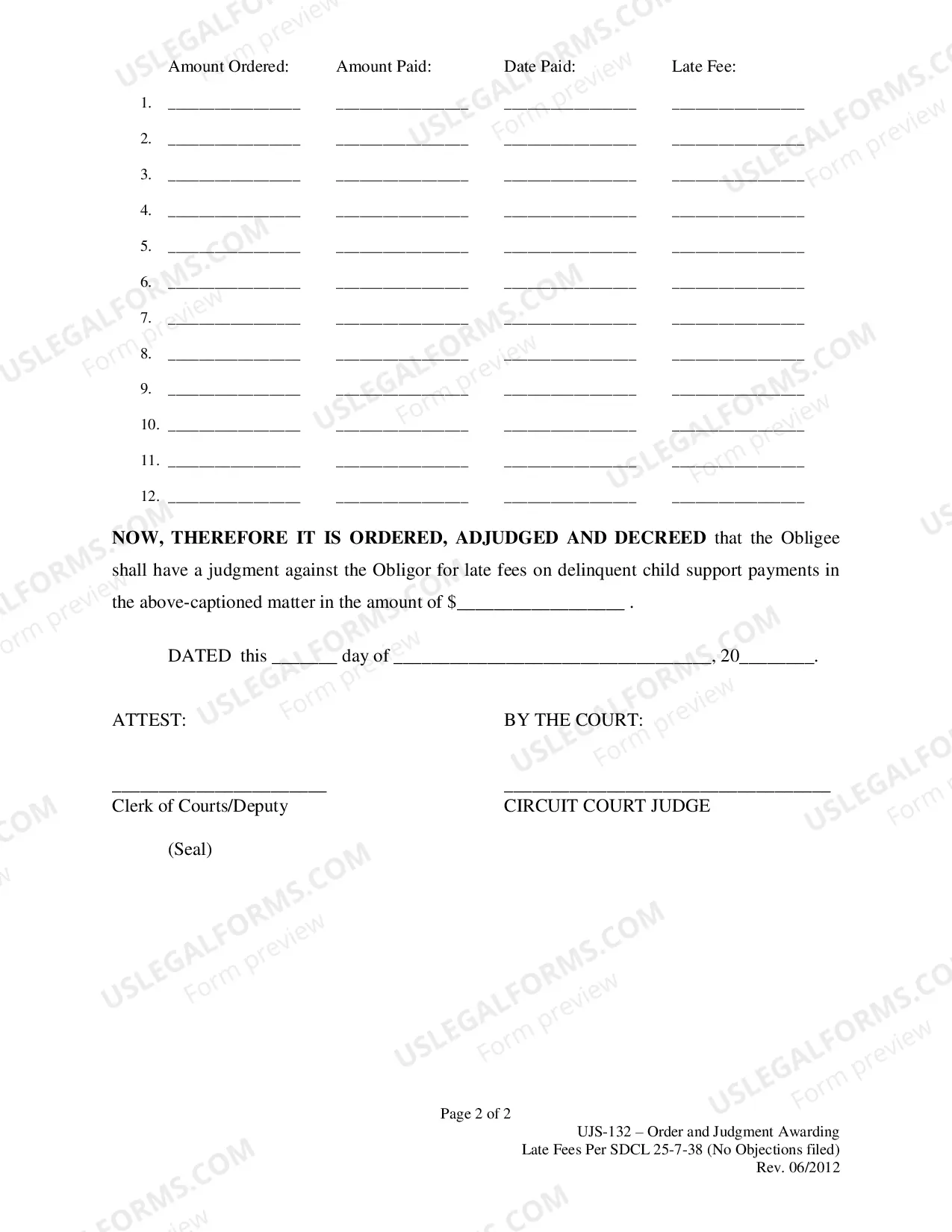 Preview Order And Judgment Awarding Late Fees (No Objections Filed)