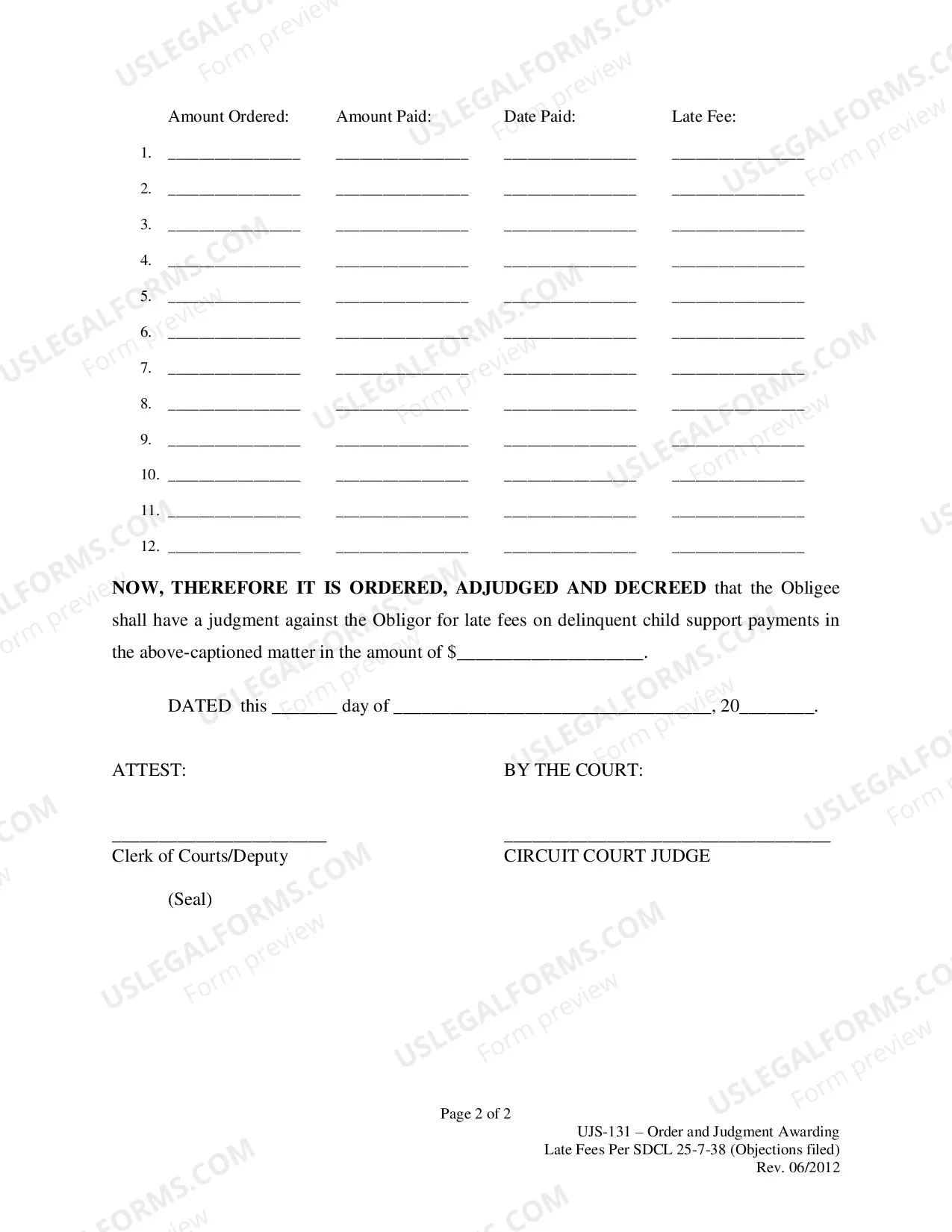 Preview Order And Judgment Awarding Late Fees (Objections Filed)