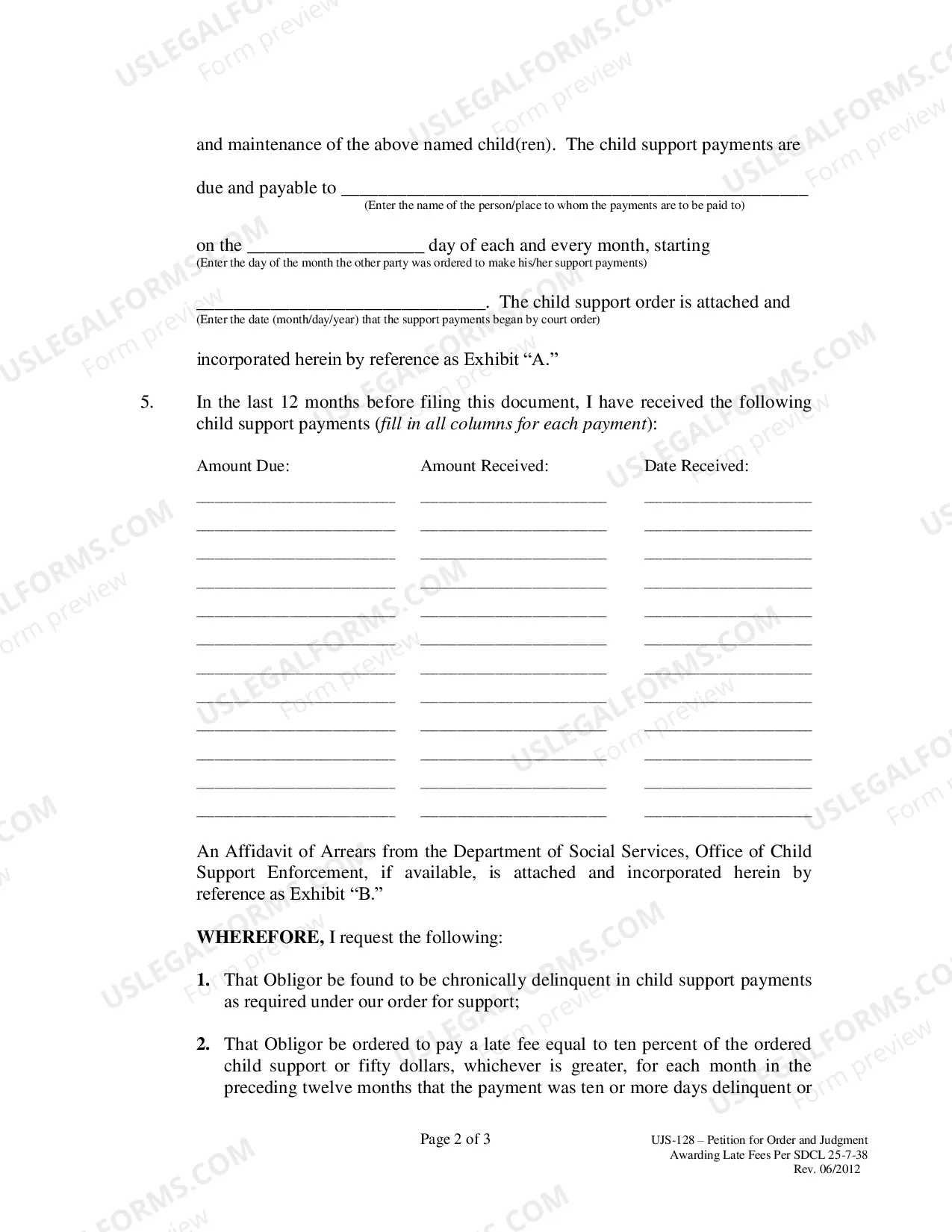Preview Petition for Order And Judgment Awarding Late Fees