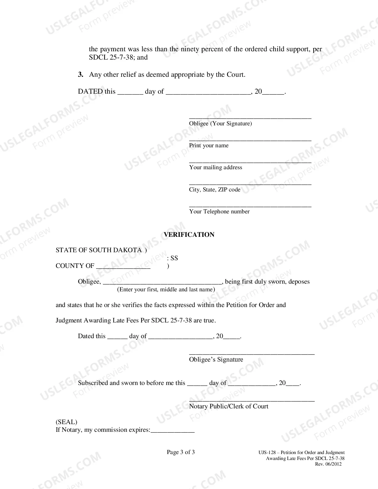 Preview Petition for Order And Judgment Awarding Late Fees
