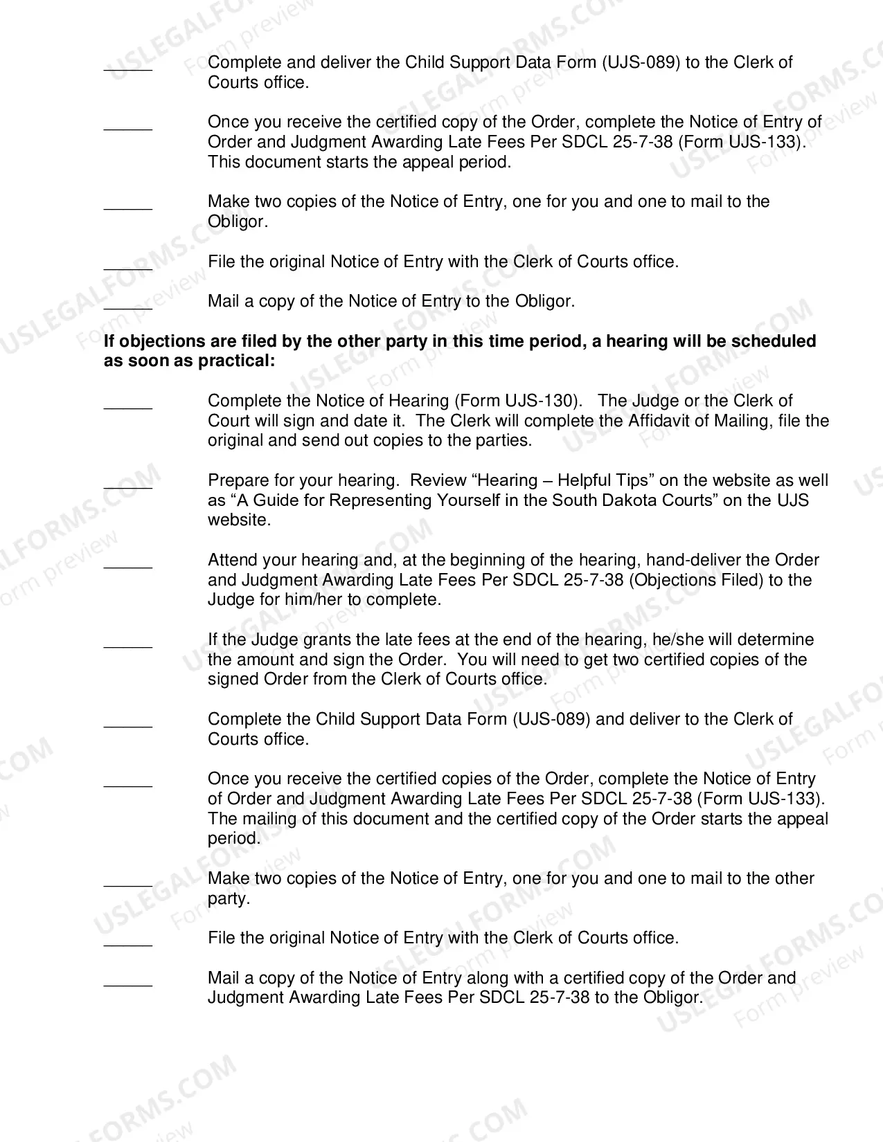 Preview Checklist - Late Fees Due to Chronically Delinquent Child Support Payments