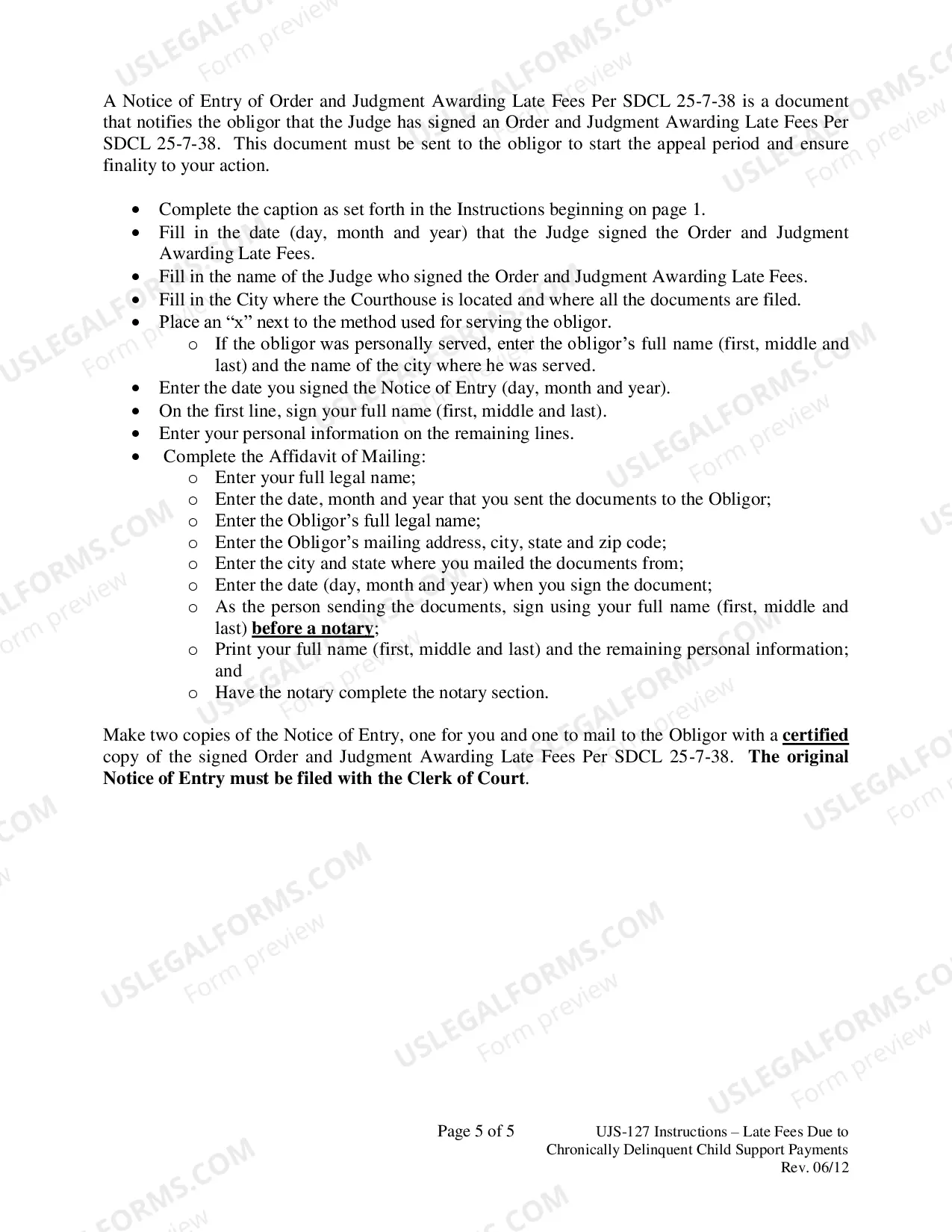 Preview Instructions - Late Fees Due to Chronically Delinquent Child Support Payments