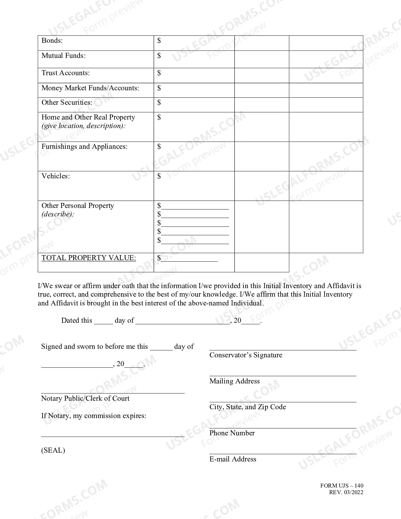 Preview Conservatorship Initial Inventory