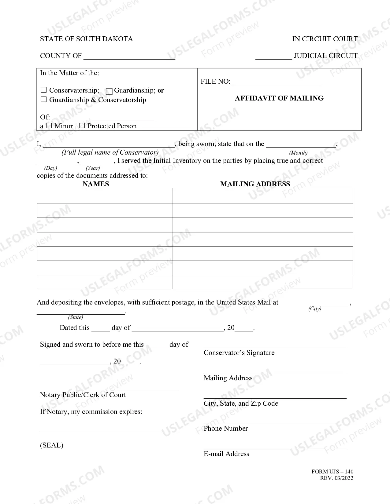 Preview Conservatorship Initial Inventory