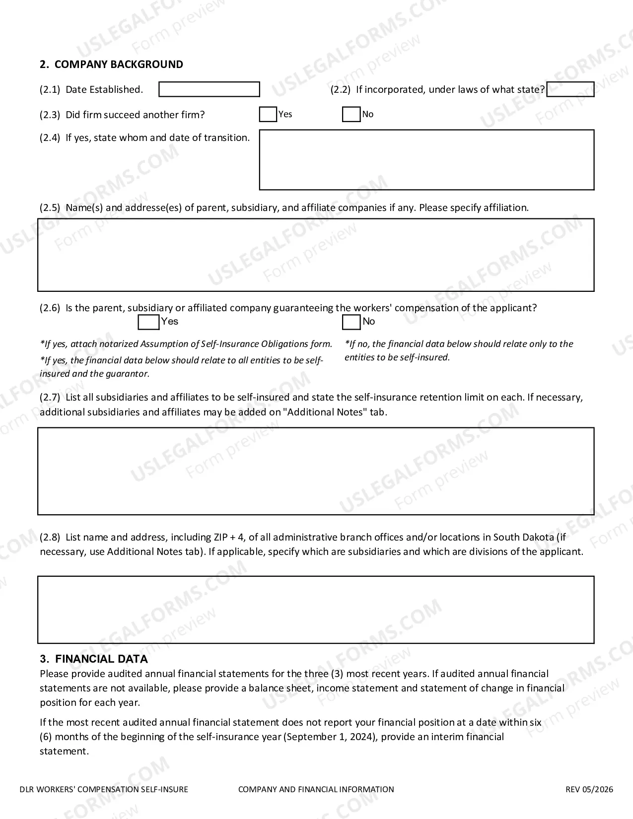 Preview Self-Insurance Application in Microsoft Excel format