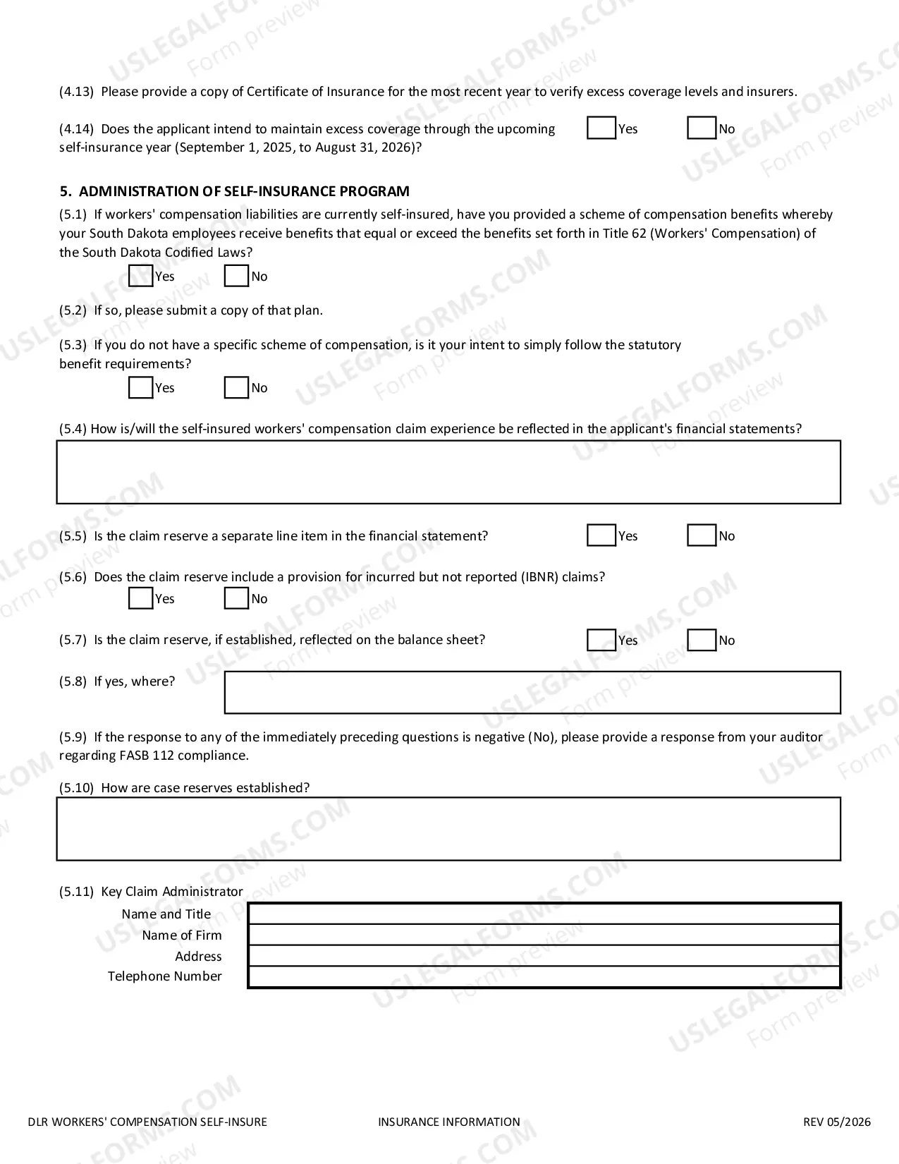 Preview Self-Insurance Application in Microsoft Excel format