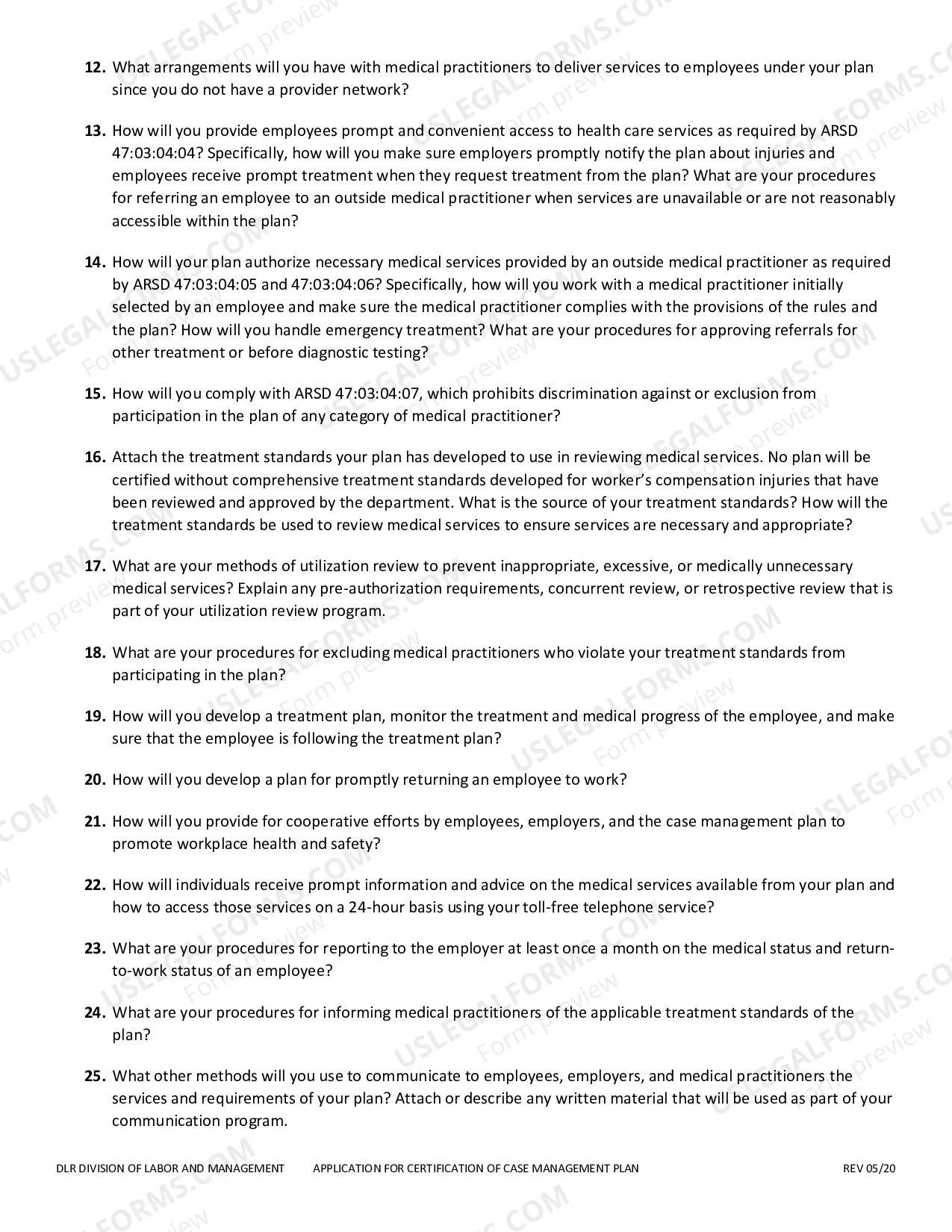 Preview Print, then complete the Case Management Plan Certification Application