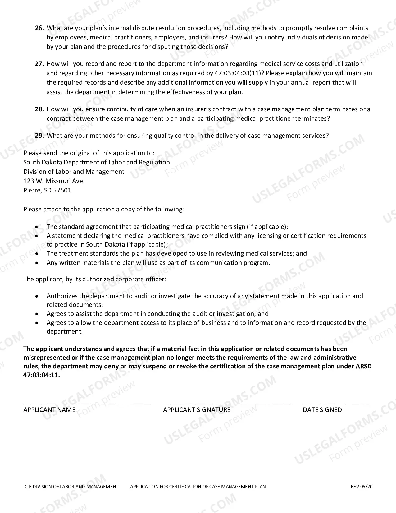 Preview Print, then complete the Case Management Plan Certification Application