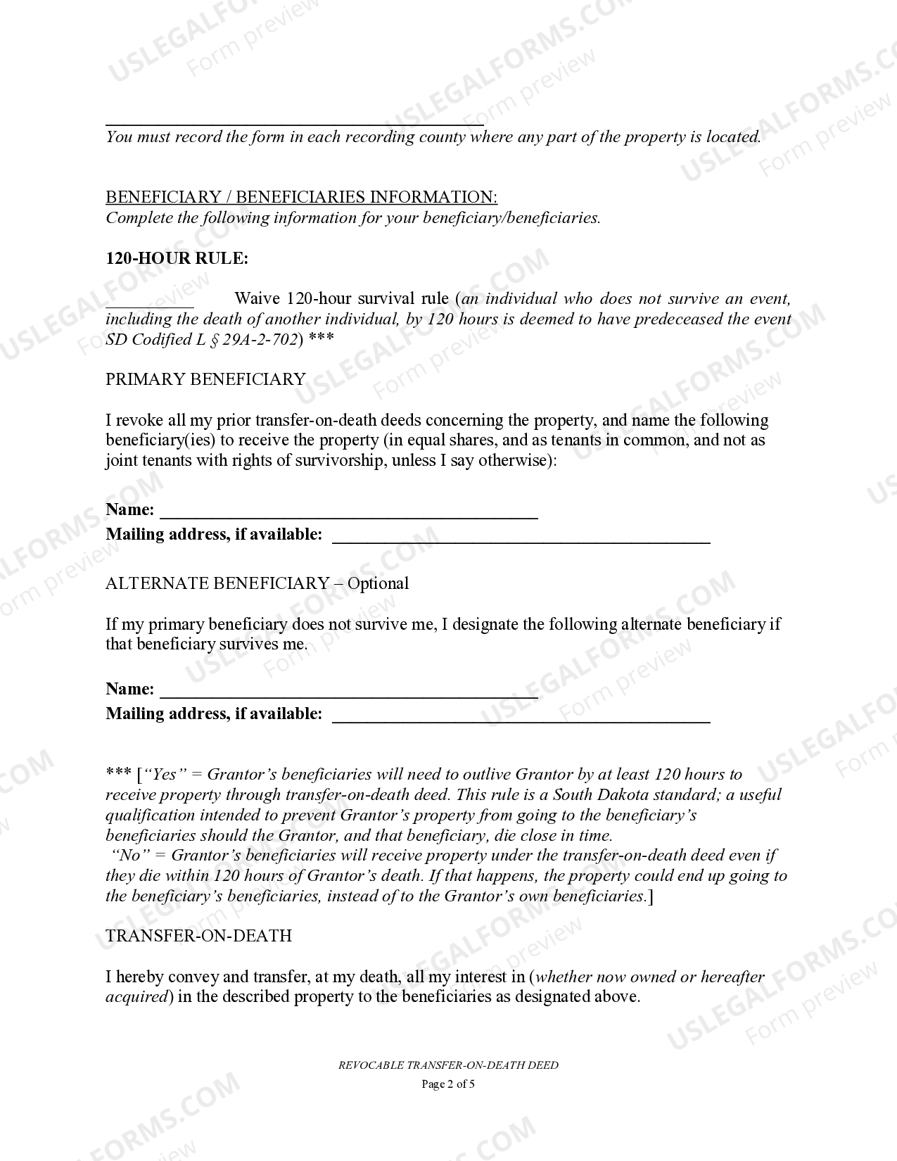 South Dakota Transfer on Death Deed or TOD - South Dakota Transfer On ...