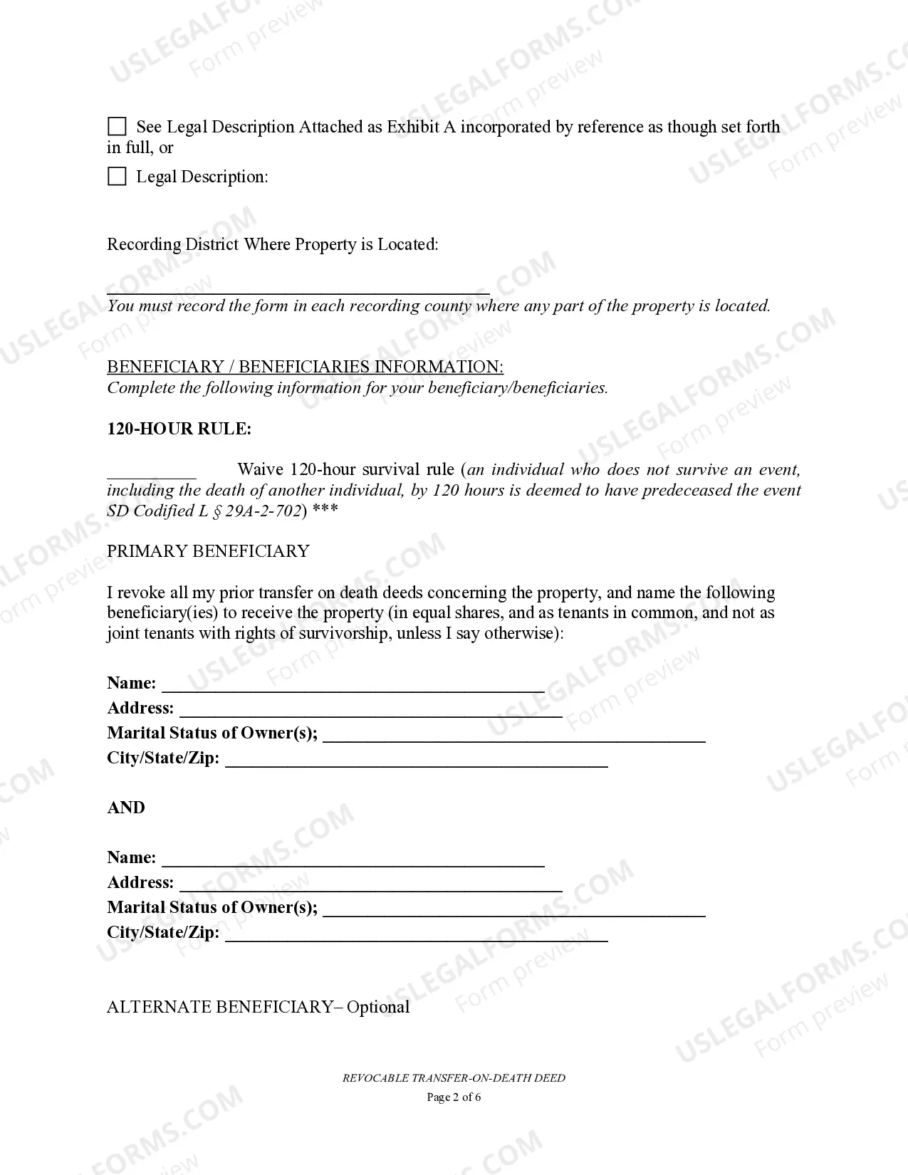 Preview Transfer on Death Deed or TOD - Beneficiary Deed for Two Individuals to Two Individuals