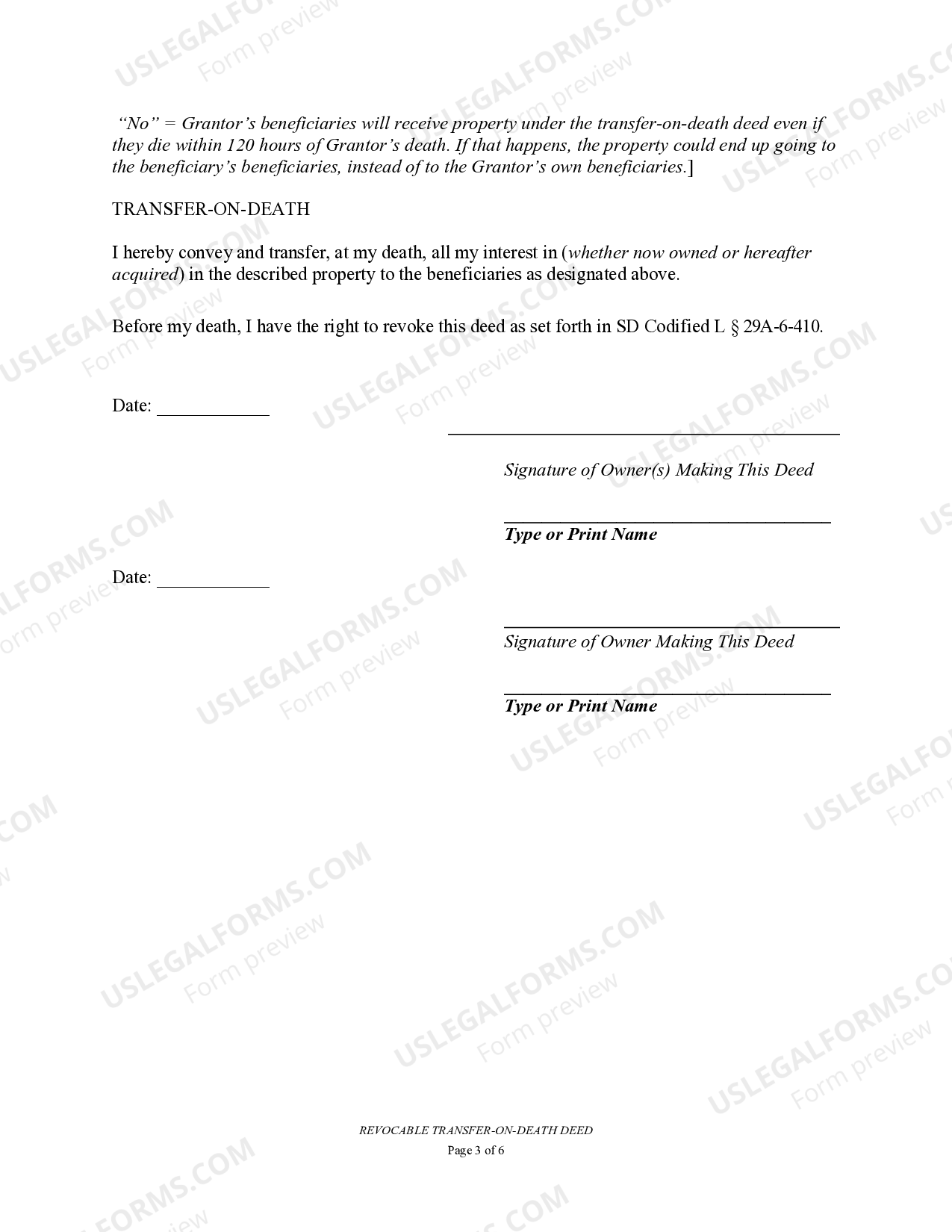 South Dakota Transfer on Death Deed or TOD - Beneficiary Deed for Two ...
