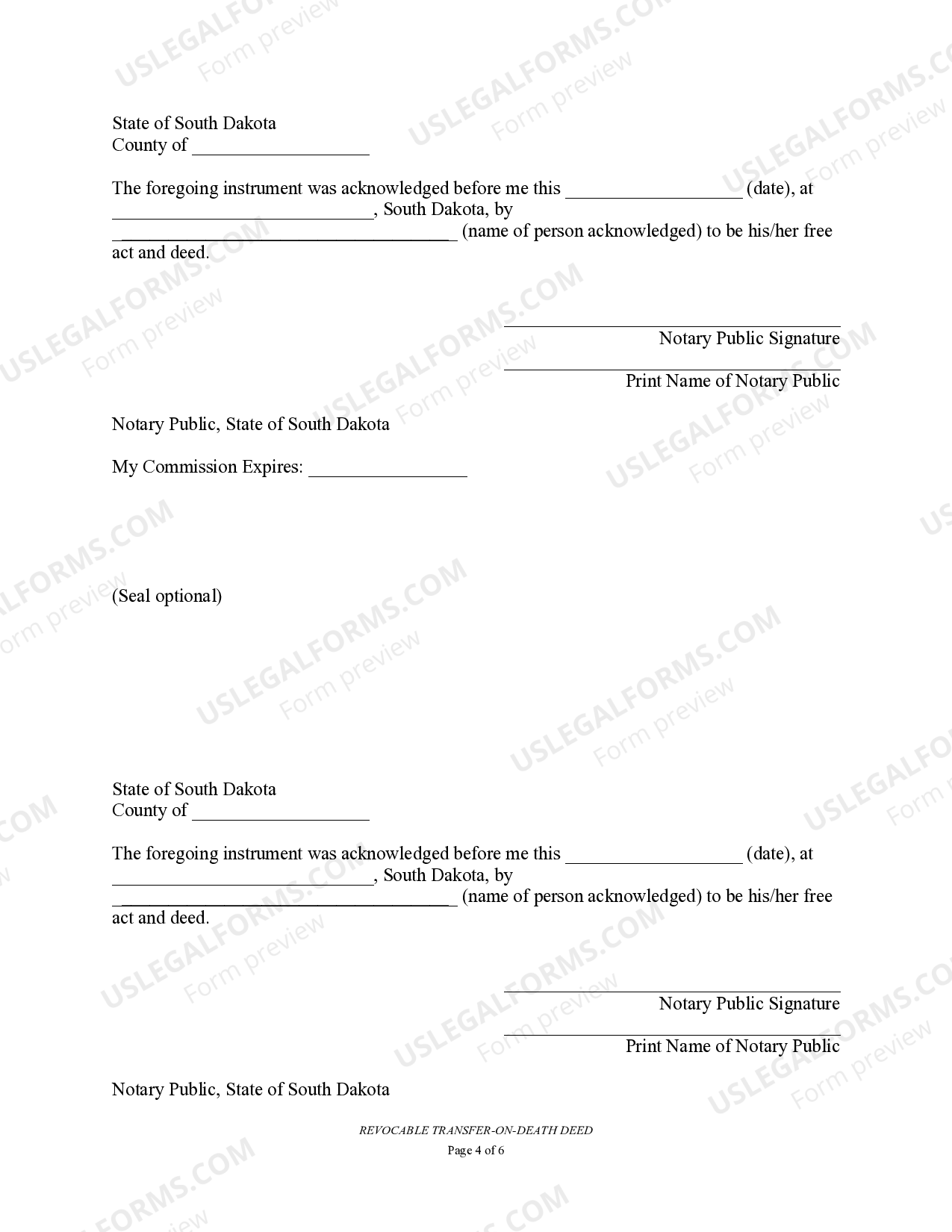 South Dakota Transfer on Death Deed or TOD - Beneficiary Deed for Two ...