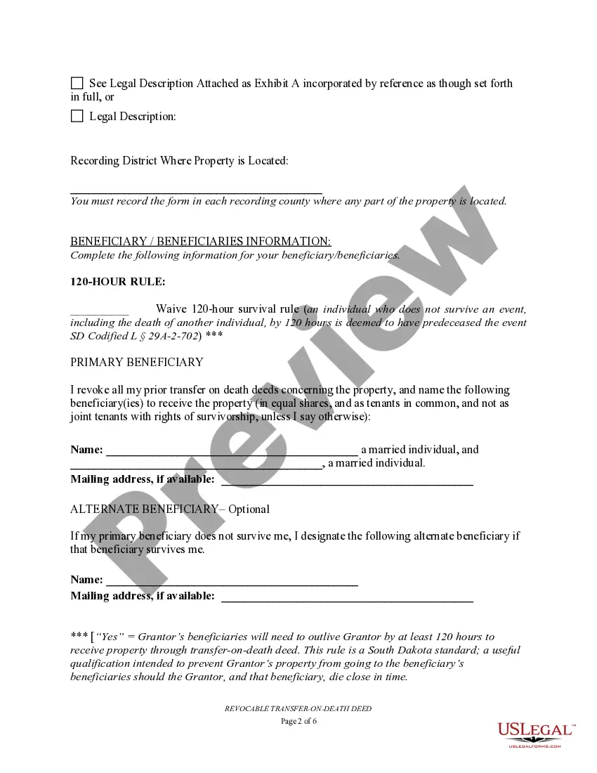 Preview Transfer on Death Deed or TOD - Beneficiary Deed for Two Individuals to Married Beneficiaries