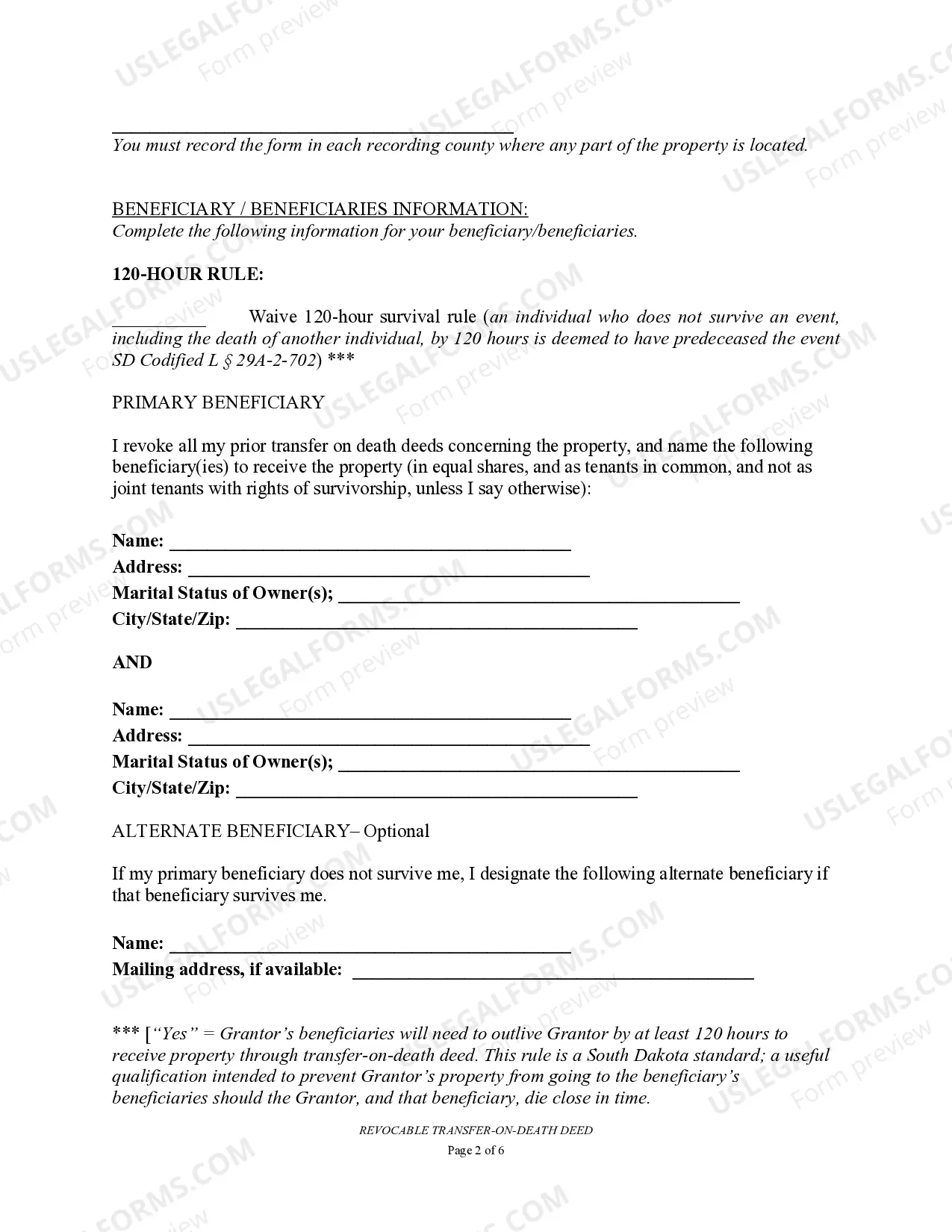 Preview Transfer on Death Deed or TOD - Beneficiary Deed for Two Married Individuals to Two Individuals