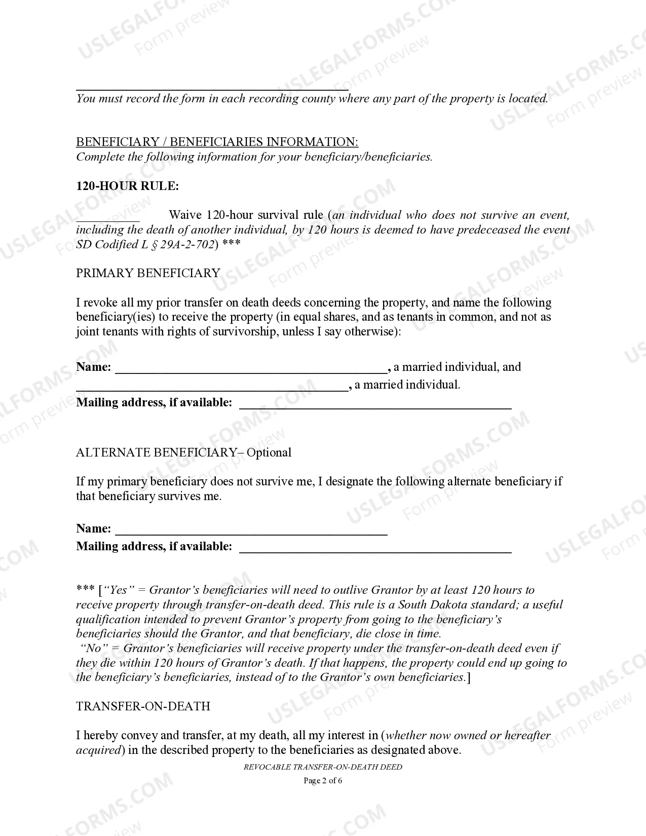 Preview Transfer on Death Deed or TOD - Beneficiary Deed for Two Married Individuals to Two Married Beneficiaries