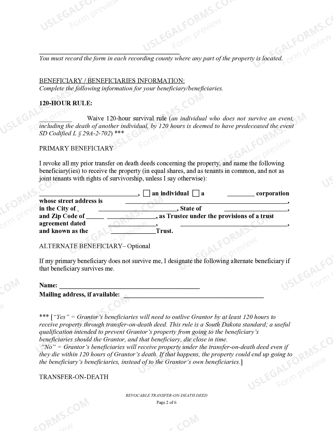 Preview Transfer on Death Deed or TOD - Beneficiary Deed for Two Married Individuals to a Trust