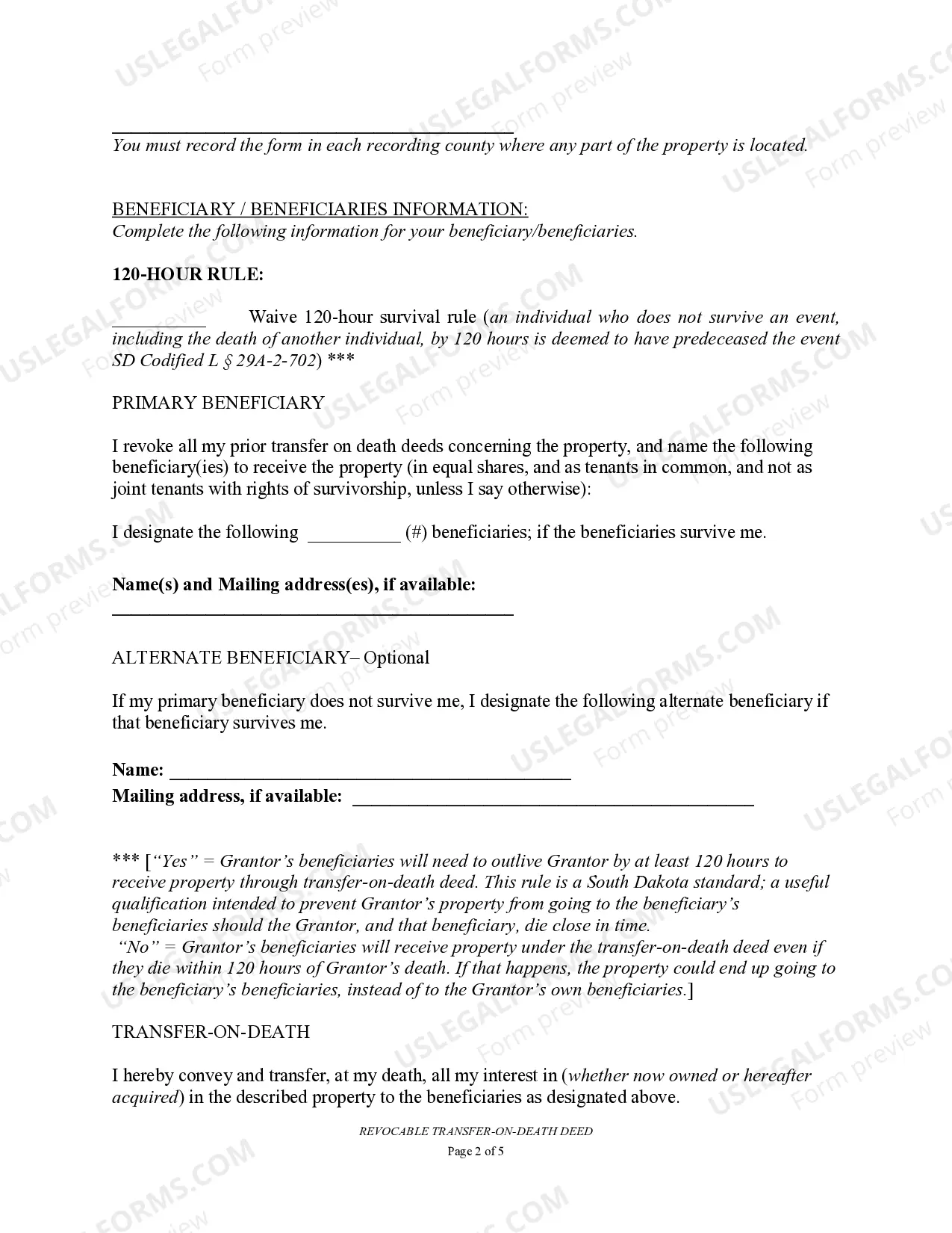 Preview Transfer on Death Deed or TOD - Beneficiary Deed for One Individual to Multiple Individuals