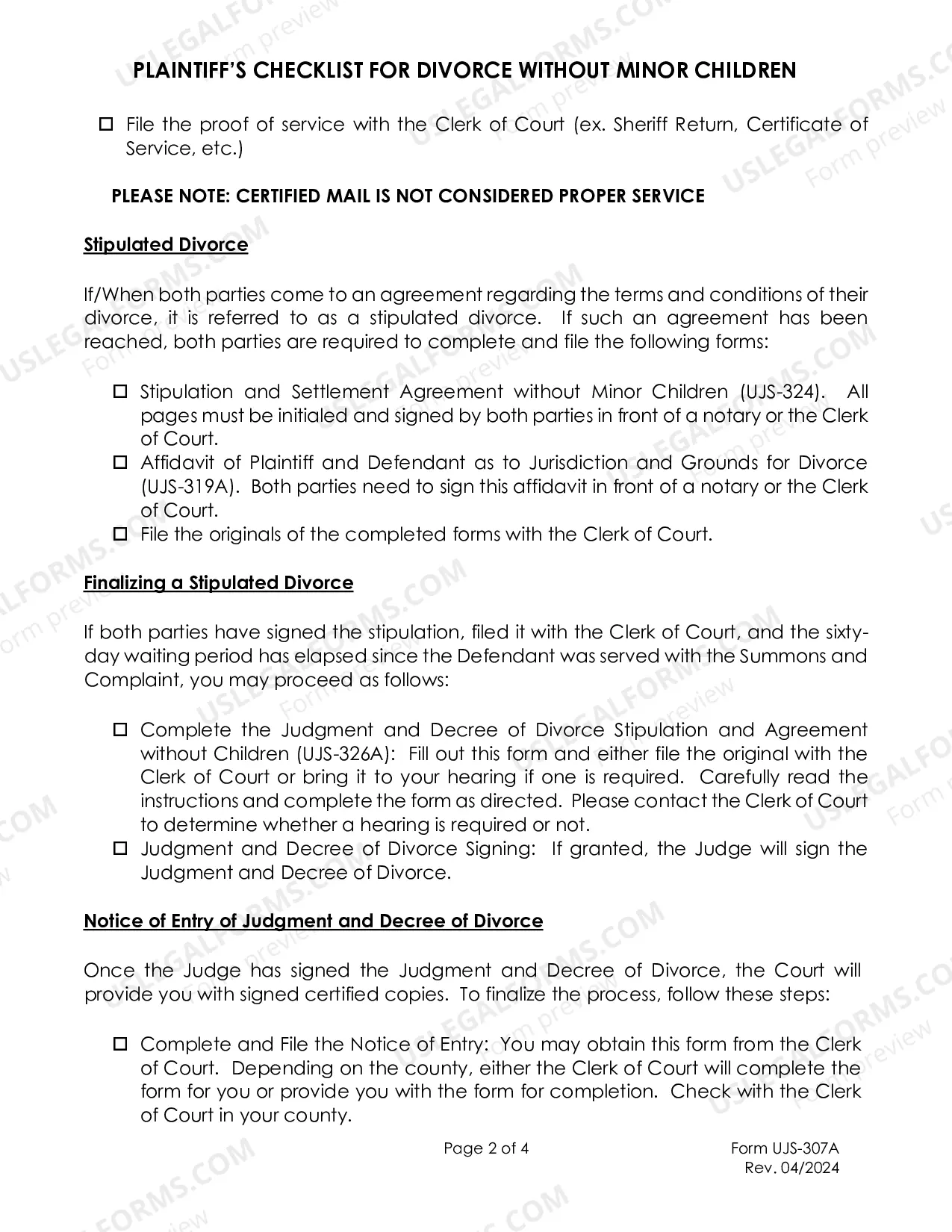 Preview Plaintiff's Checklist for Divorce without Minor Children