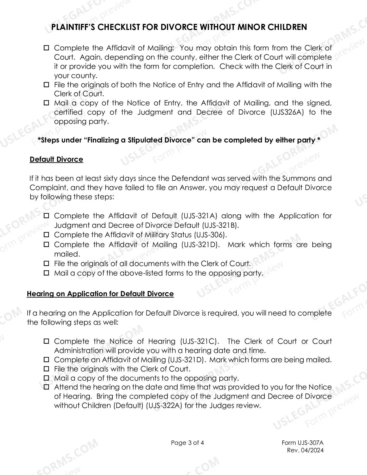 Preview Plaintiff's Checklist for Divorce without Minor Children