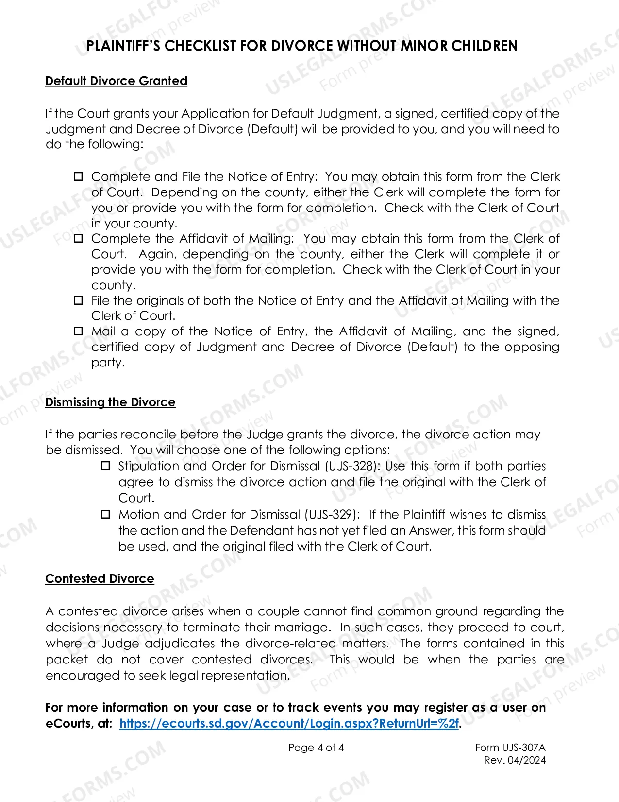 Preview Plaintiff's Checklist for Divorce without Minor Children