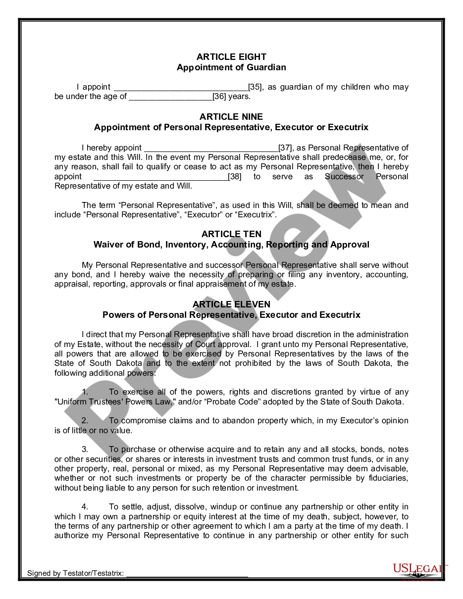 page 9 Legal Last Will and Testament Form for a Single Person with Minor Children preview