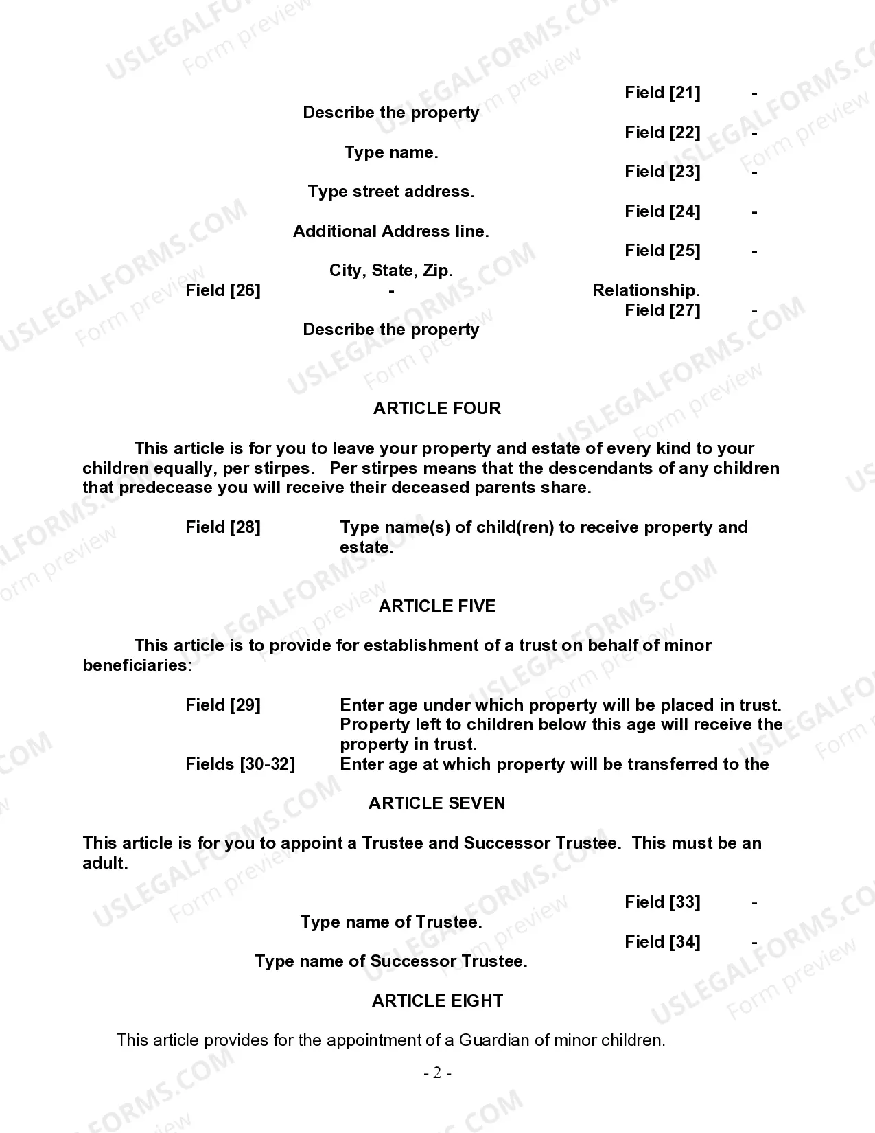 Preview Last Will and Testament for a Single Person with Minor Children