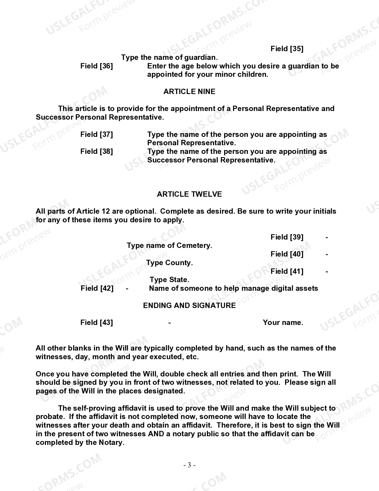 Preview Last Will and Testament for a Single Person with Minor Children