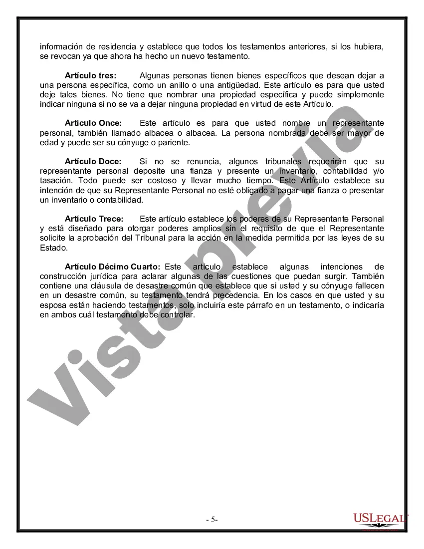 Preview Última voluntad y testamento legal para persona casada con hijos menores de edad de un matrimonio anterior