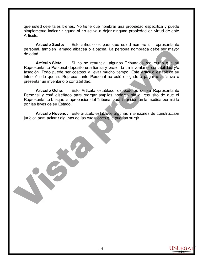 Preview Formulario de última voluntad y testamento legal para personas divorciadas que no se han vuelto a casar con hijos adultos
