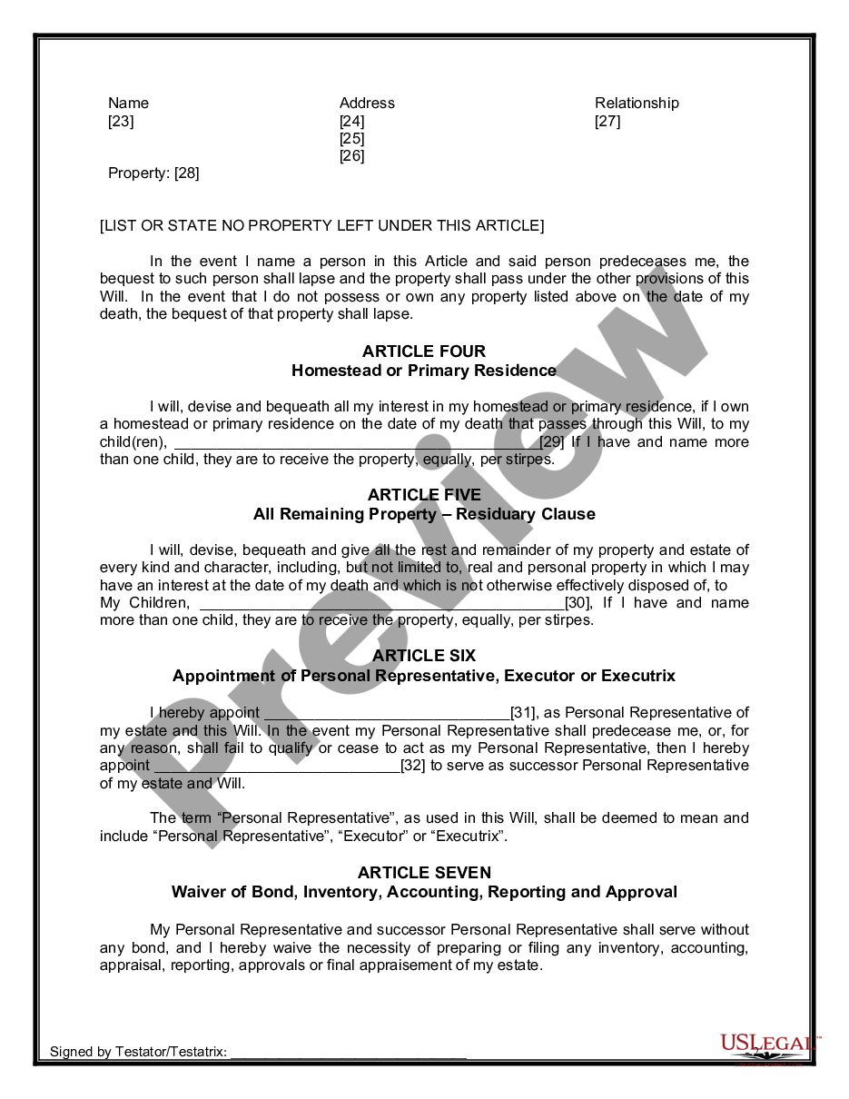 page 7 Legal Last Will and Testament Form for Divorced person not Remarried with Adult Children preview