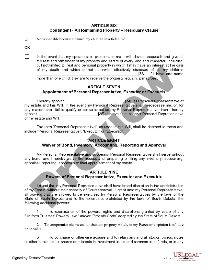 Preview Last Will and Testament for Married person with Adult Children from Prior Marriage