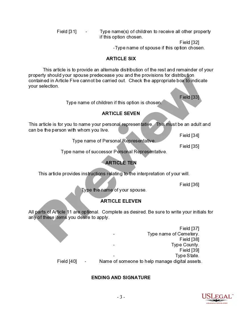 Preview Last Will and Testament for Married person with Adult Children from Prior Marriage
