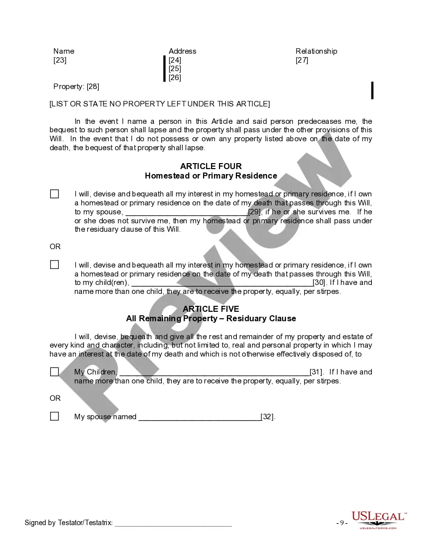 Preview Last Will and Testament for Married person with Adult Children from Prior Marriage