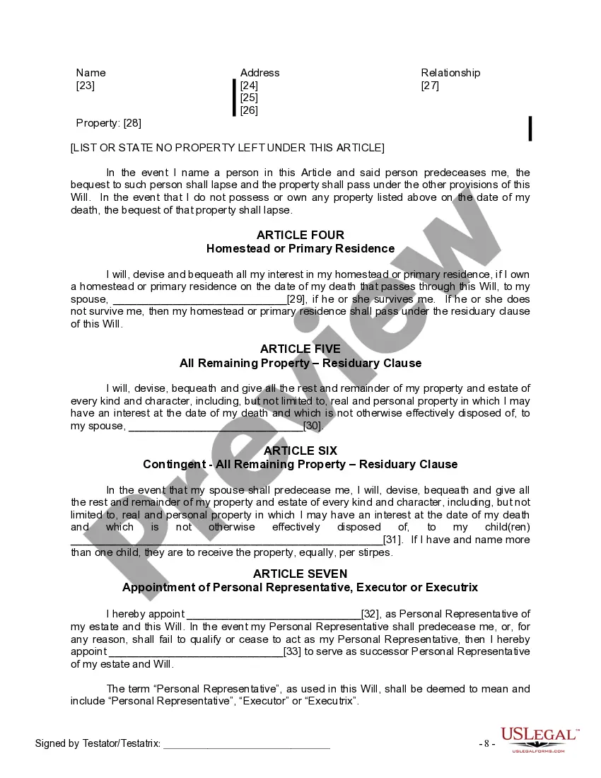 Preview Last Will and Testament for Married person with Adult Children