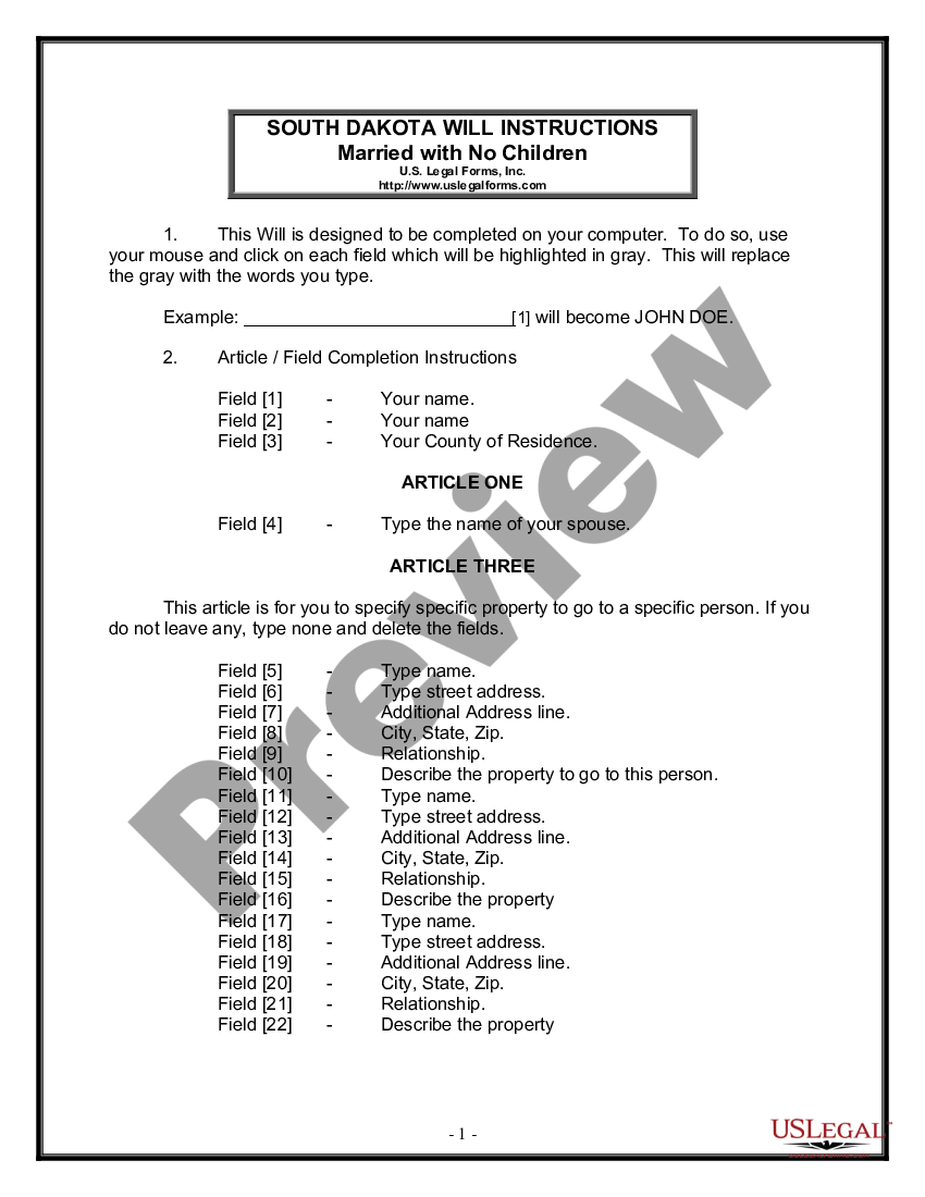 South Dakota Legal Last Will and Testament Form for a Married Person ...