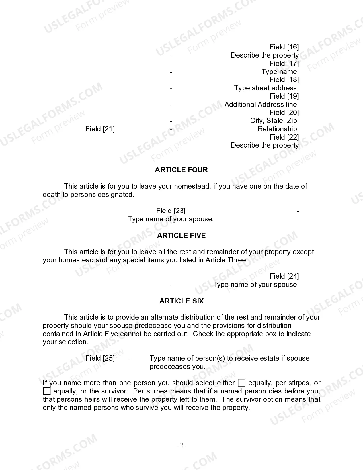 Preview Last Will and Testament for a Married Person with No Children