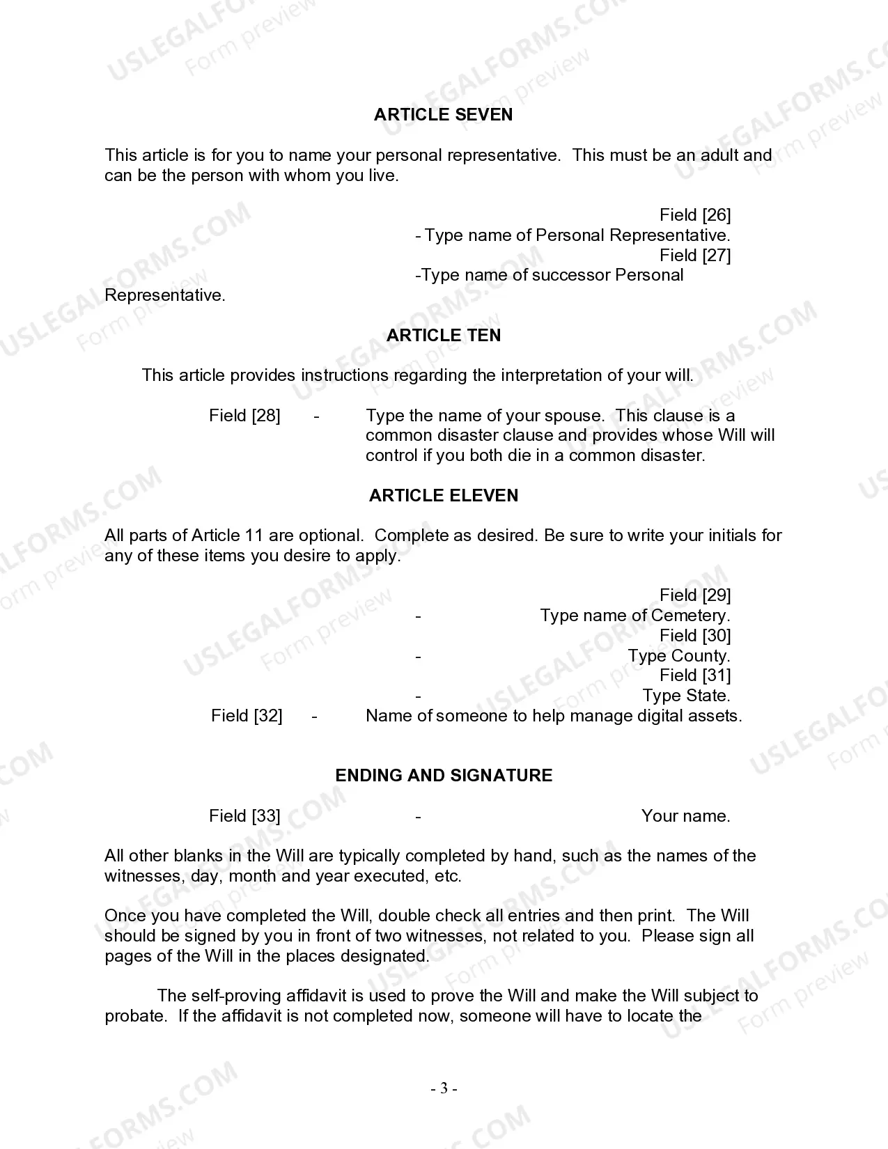 Preview Last Will and Testament for a Married Person with No Children