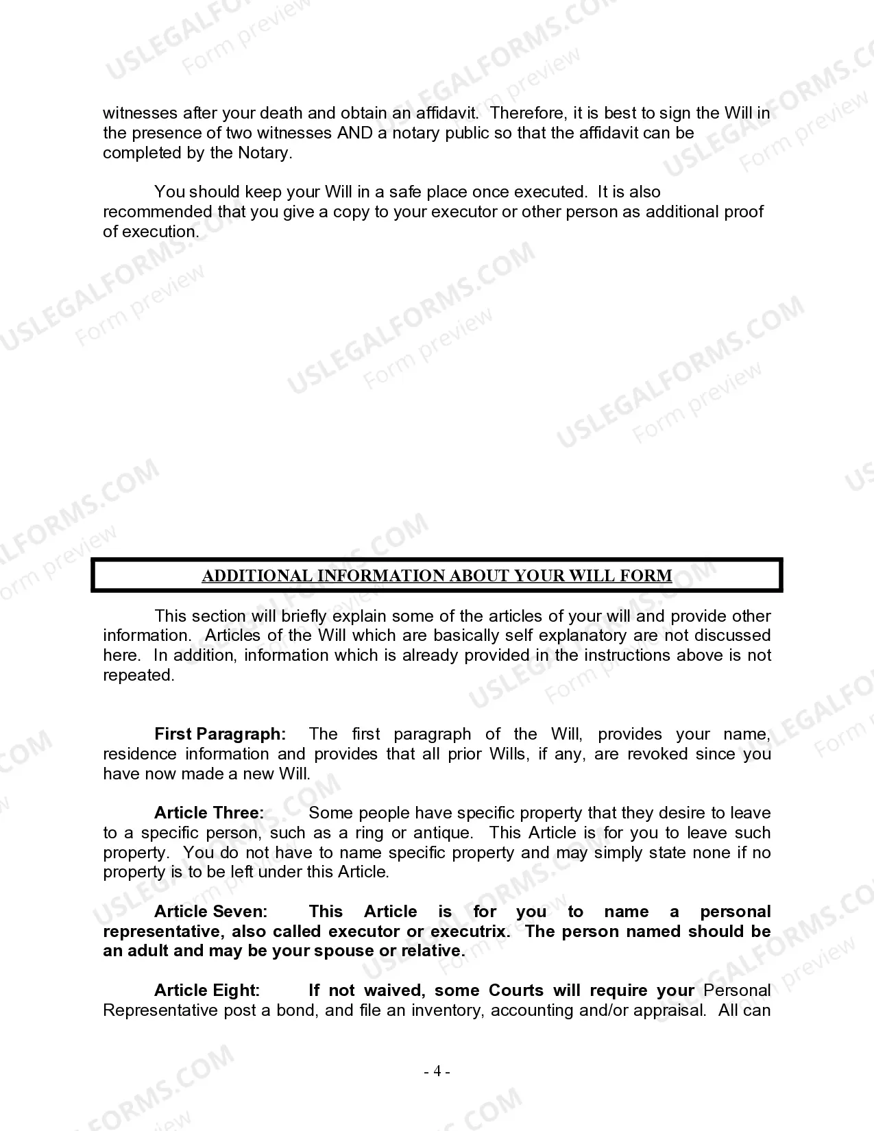 Preview Last Will and Testament for a Married Person with No Children