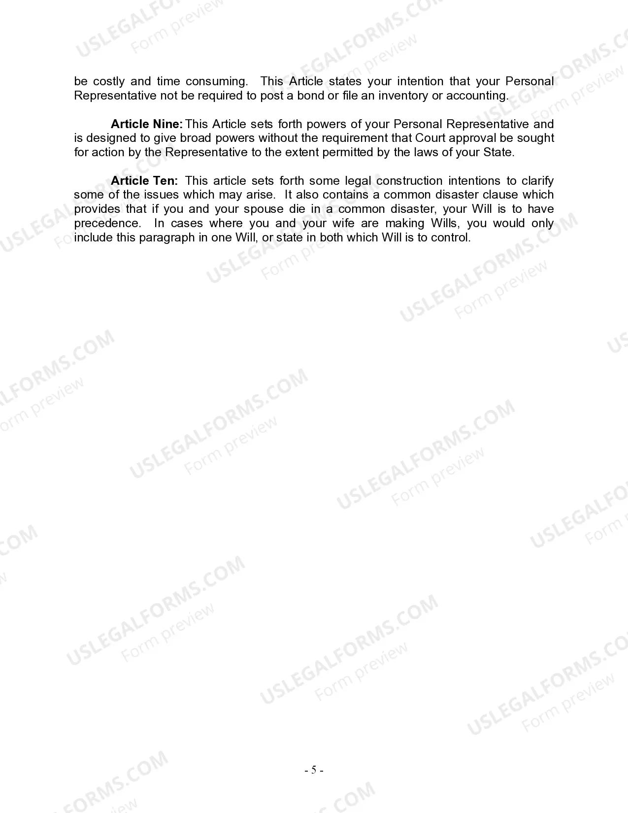 Preview Last Will and Testament for a Married Person with No Children