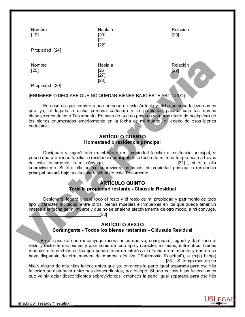 Preview Formulario de última voluntad y testamento legal para persona casada con hijos menores
